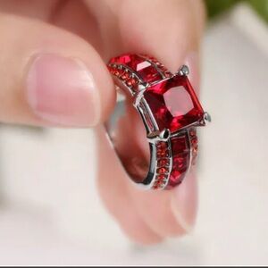 RUBY CZ W/BAGUETTES 14K GOLD FILLED RING SIZE 7